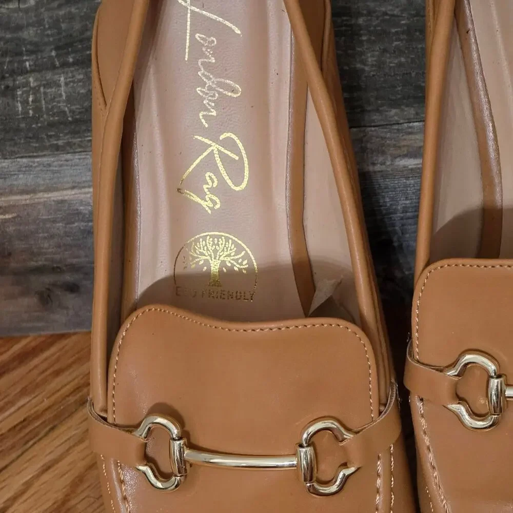 London Rag Tan Horsebit Loafers Pointed Toe Flat Slip On Shoes Size 9-9.5